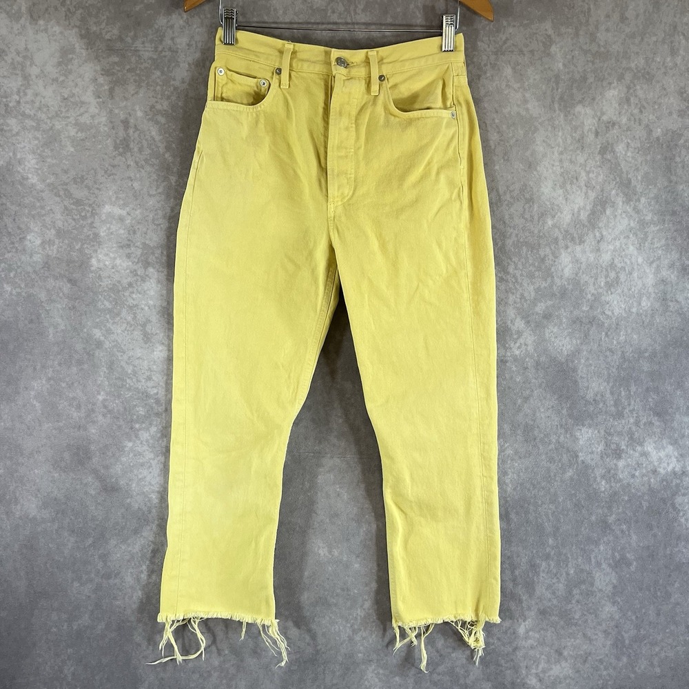 AGOLDE Jeans Womens 27 Yellow High Rise Slim Straight Stretch Denim Frayed Hem